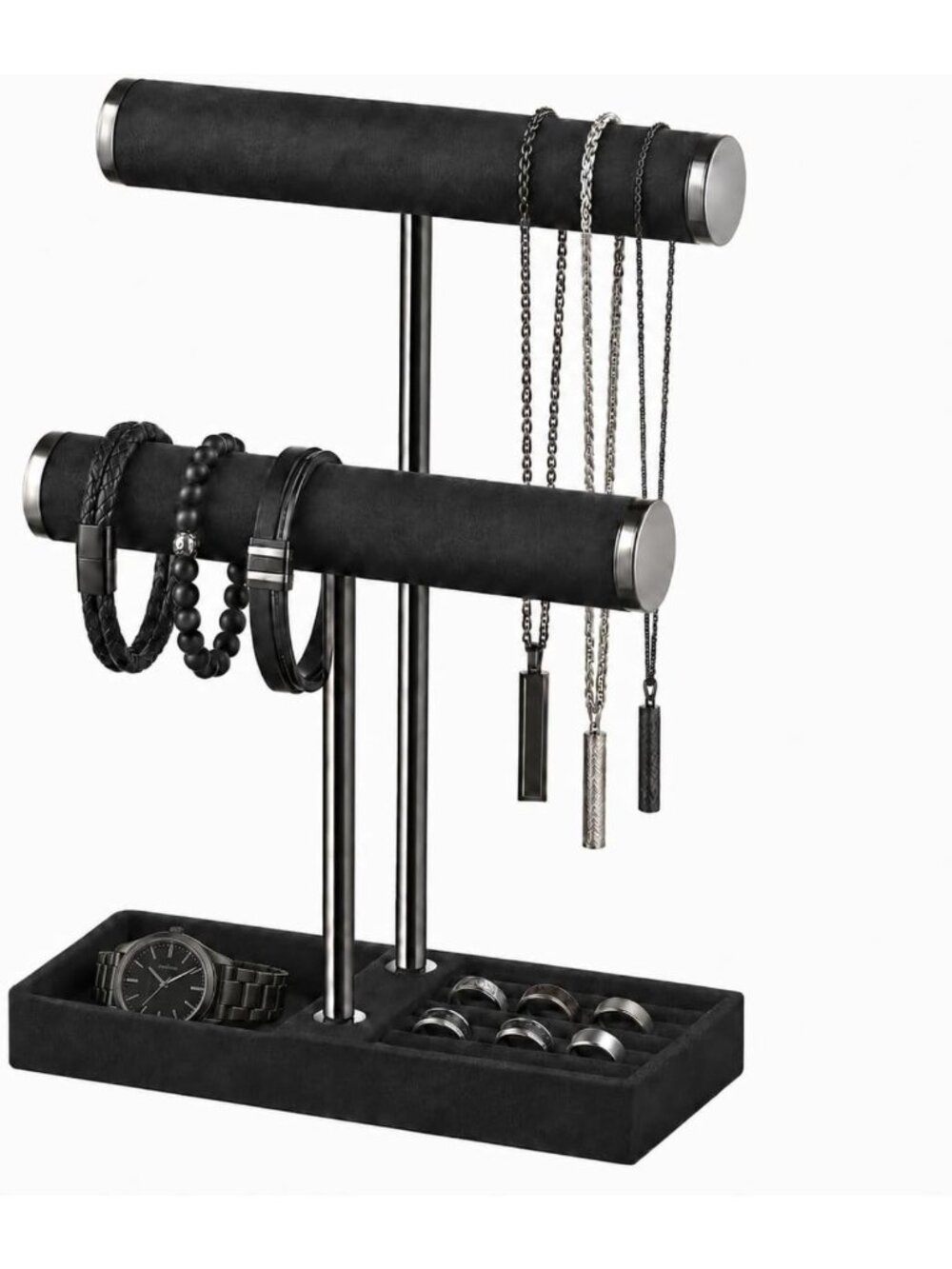 Stylish 2-Tier Jewelry Organizer for Bracelets & Necklaces - Black Display Stand